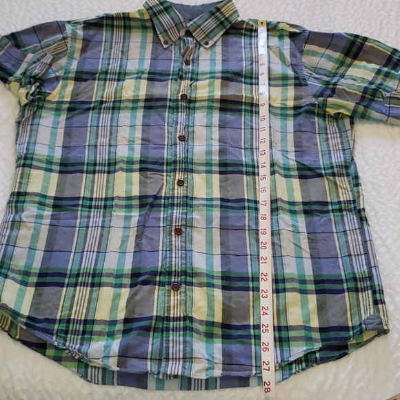 Lands End Plaid Short Sleeve Button Down Blue Gree - Picture 7 of 10